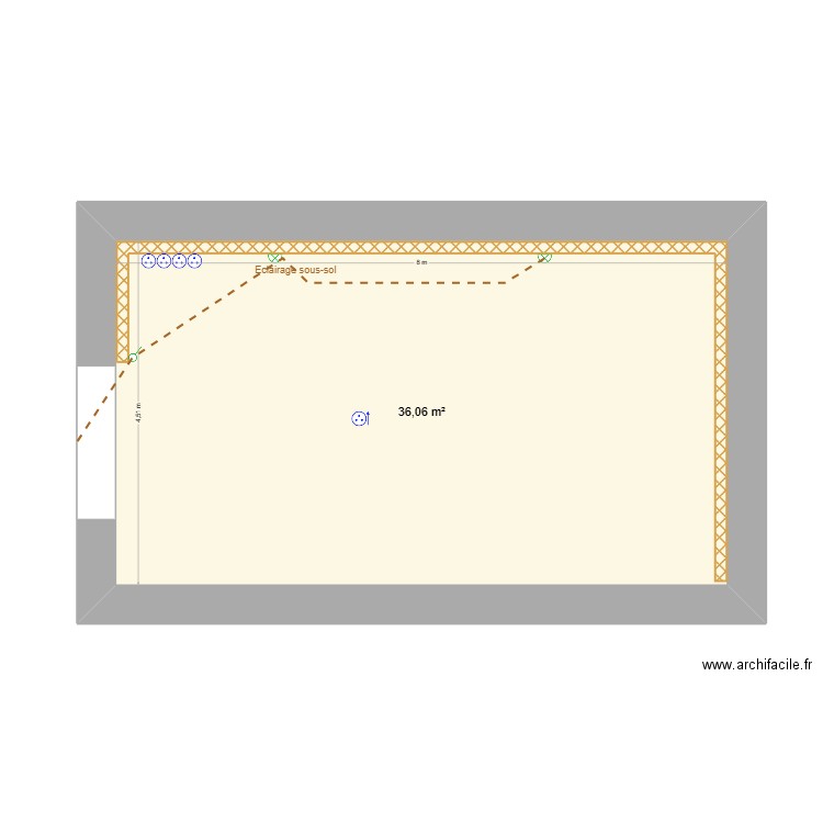 Sous sol De Boiry électricite. Plan de 1 pièce et 36 m2