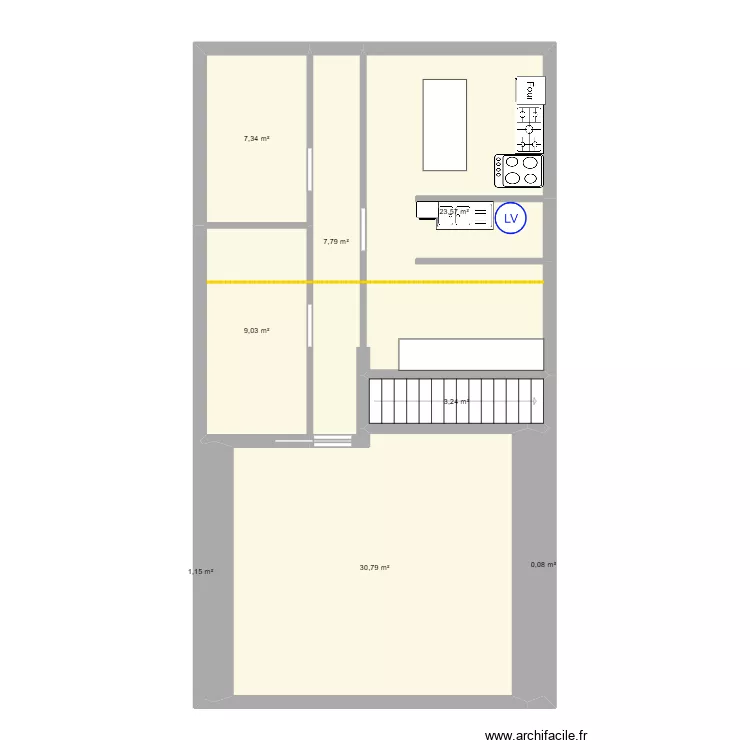 billere. Plan de 8  et 83 m²