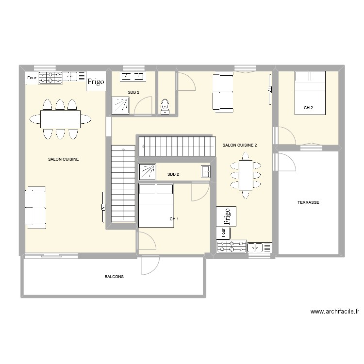 r+1 v1 ORGINE. Plan de 9 pièces et 121 m2