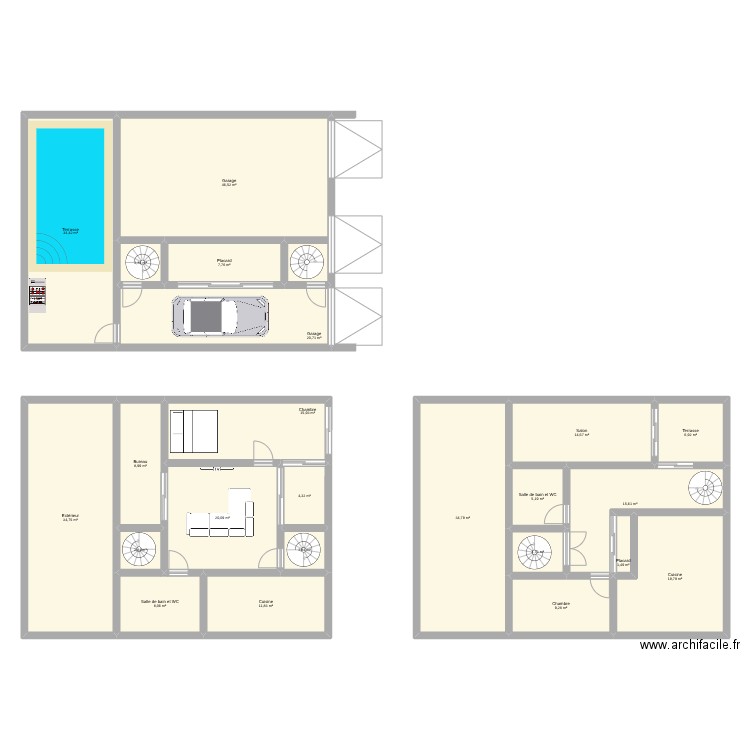 RDC. Plan de 14 pièces et 222 m2