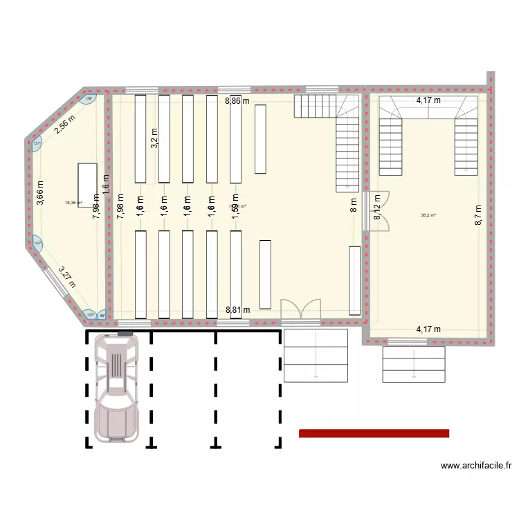 plan int&eacute;rieur du temple. Plan de 3 Pièces et 123 m²