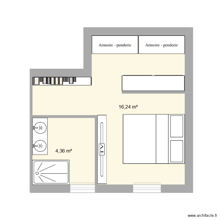 MAISON. Plan de 2 pièces et 21 m2