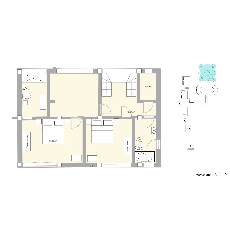 villa giovina 1.1. Plan de 3 pièces et 40 m2