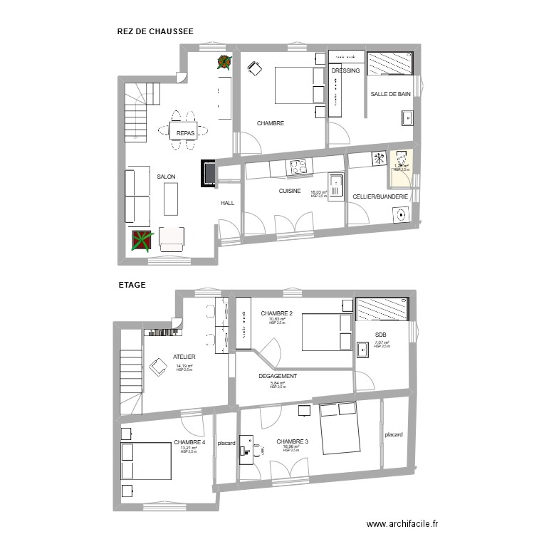 proposition. Plan de 8 pièces et 85 m2