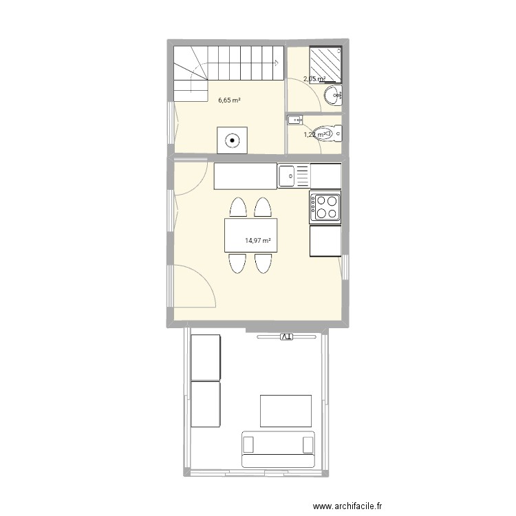 Maison. Plan de 4 pièces et 25 m2