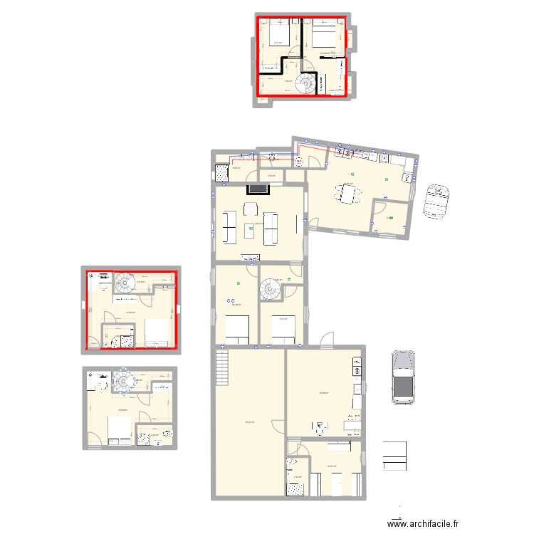 PAUX 3. Plan de 23 pièces et 338 m2