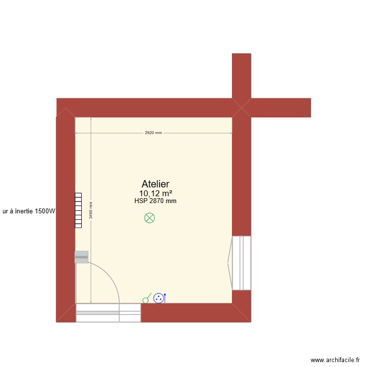 Atelier. Plan de 1 pièce et 10 m2