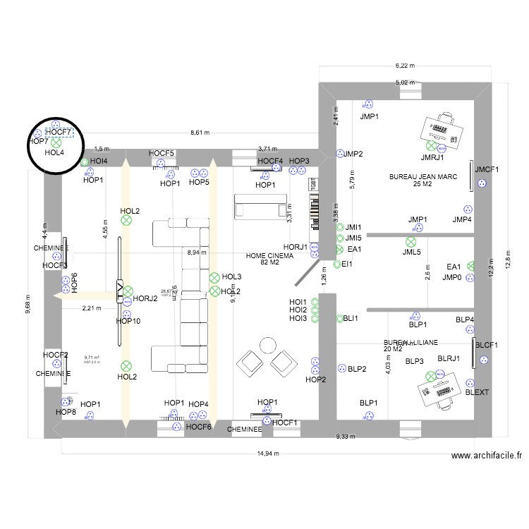 manoir deuxième étage. Plan de 2 pièces et 36 m2