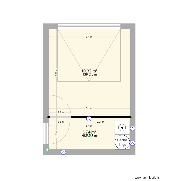 Garage. Plan de 2 pièces et 14 m2