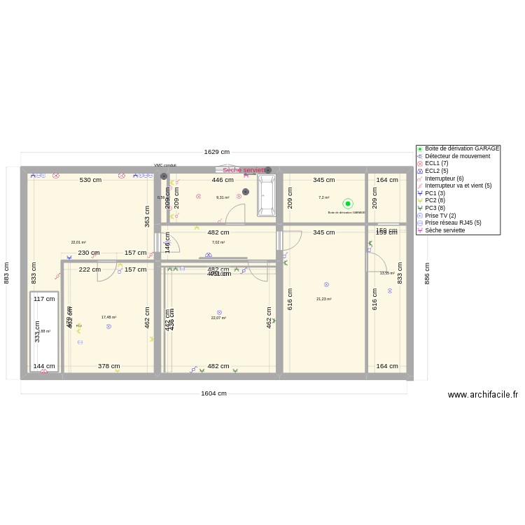 Folcarde. Plan de 10 pièces et 128 m2