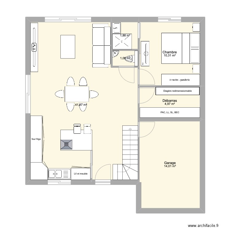 RDC La Madeleine. Plan de 6 pièces et 74 m2