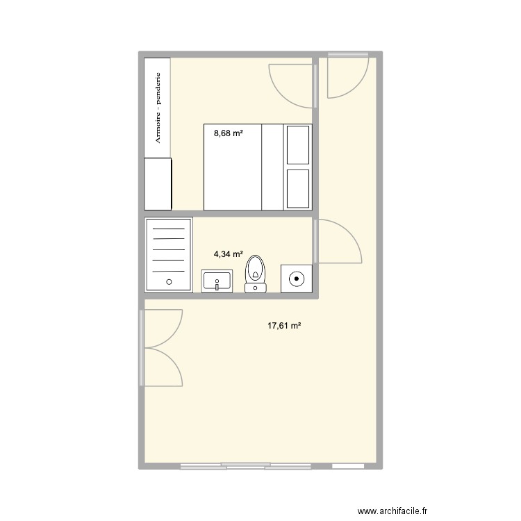 T2 location. Plan de 3 pièces et 31 m2