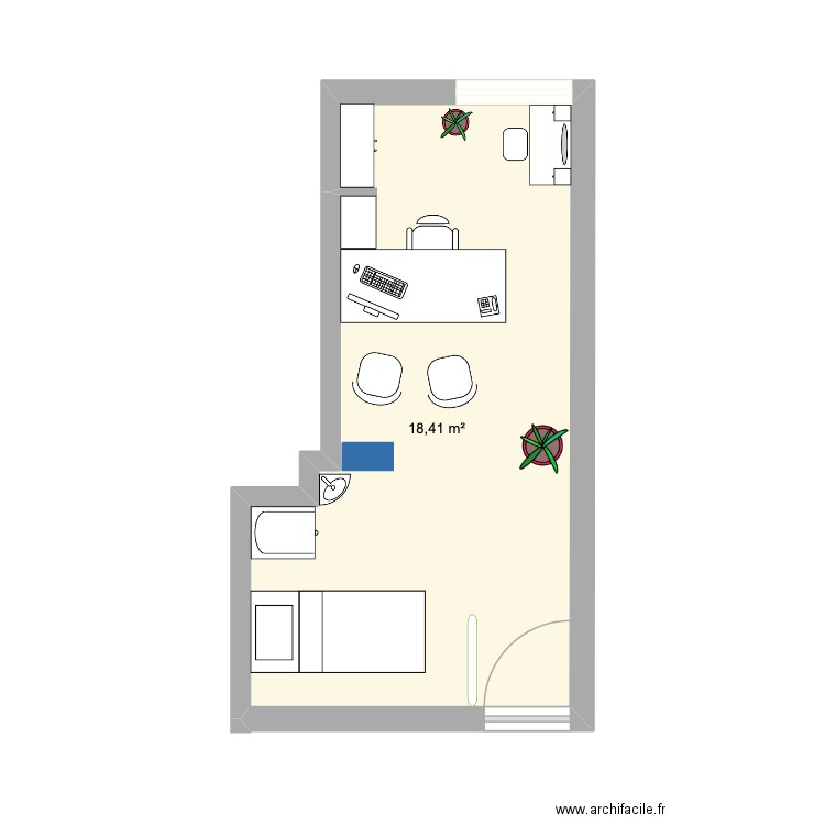 Cabinet. Plan de 1 pièce et 18 m2