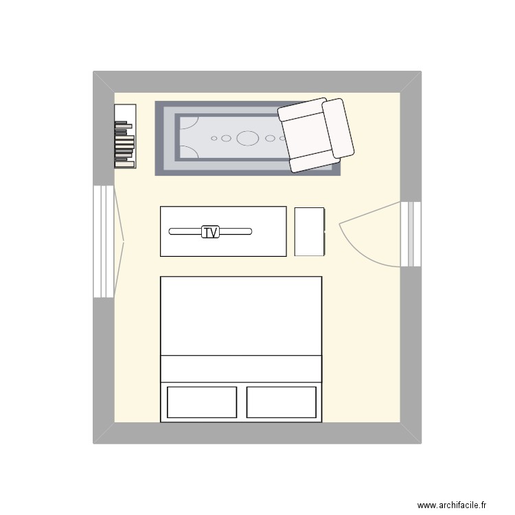 chambre. Plan de 1 pièce et 14 m2