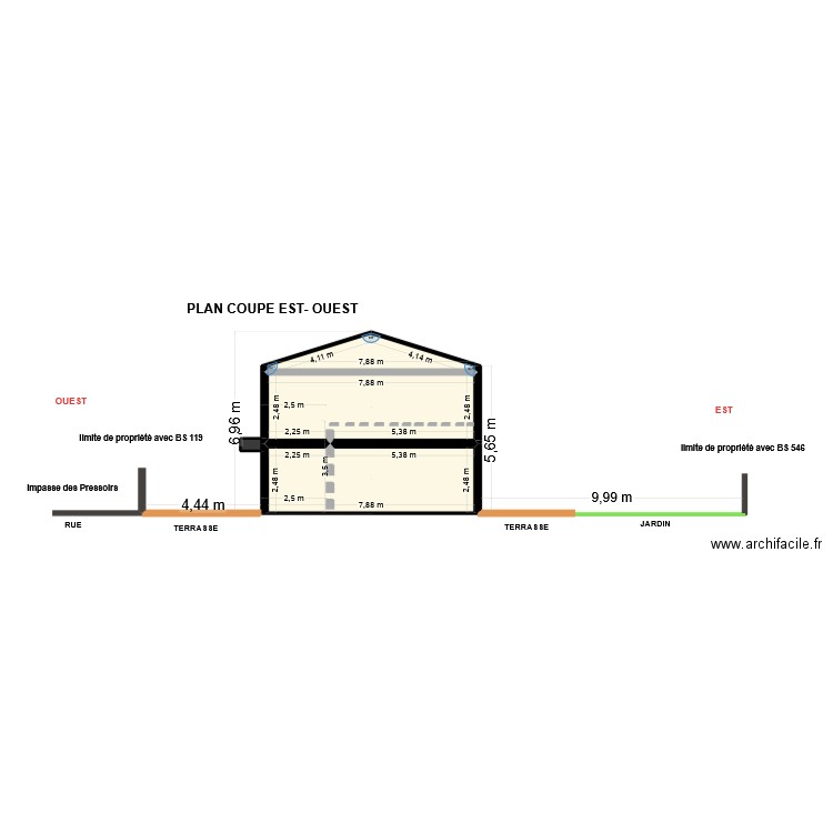 DP 3 PLANS COUPE OUEST-EST. Plan de 14 pièces et 91 m2