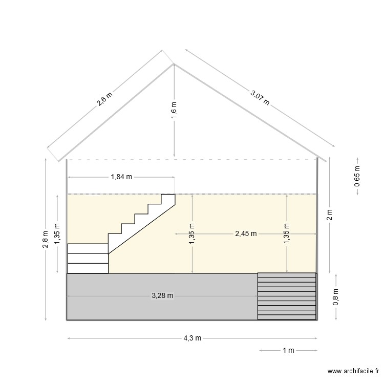 VUE COTE GAUCHE AVEC VU INTERNE. Plan de 1 pièce et 9 m2