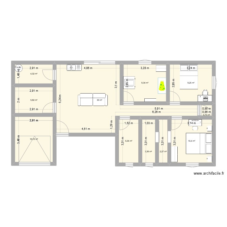 idée maison. Plan de 11 pièces et 91 m2