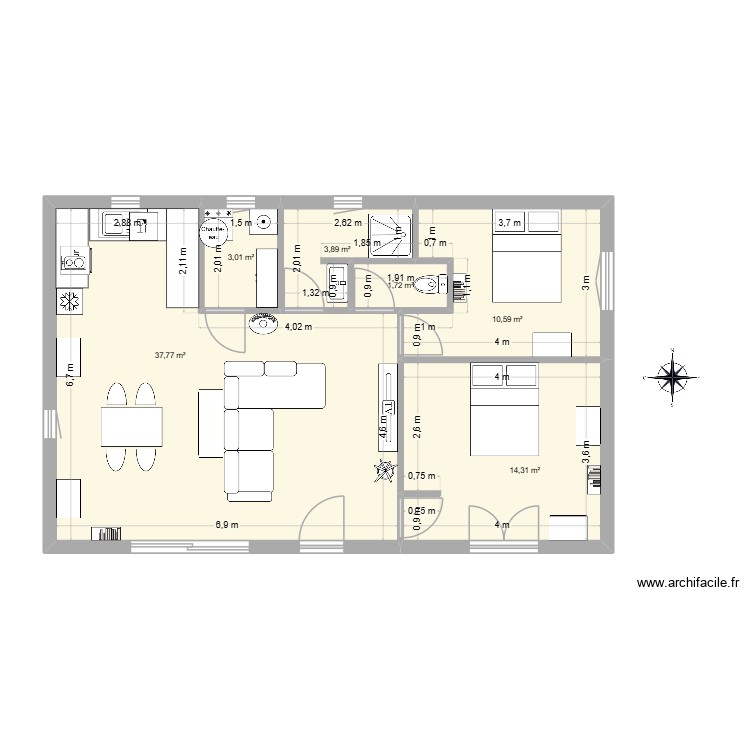 2 ch optimis&eacute;. Plan de 0 pièce et 0 m2
