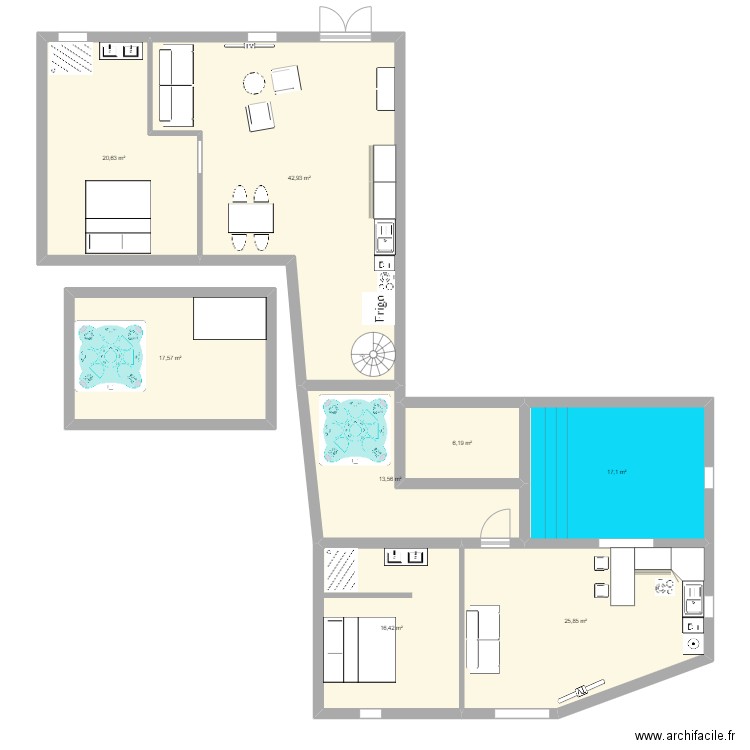 Loveroom. Plan de 8 pièces et 160 m2