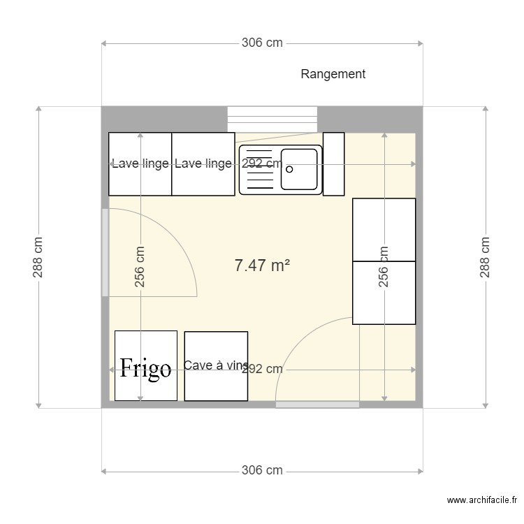 Arrière cuisine V1. Plan de 1 pièce et 7 m2