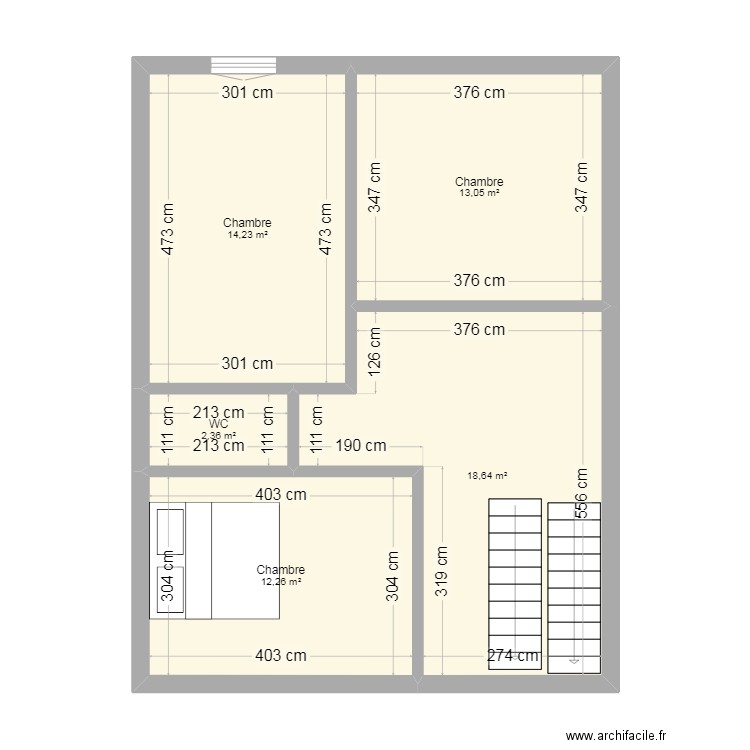 Plan maison étage. Plan de 5 pièces et 61 m2