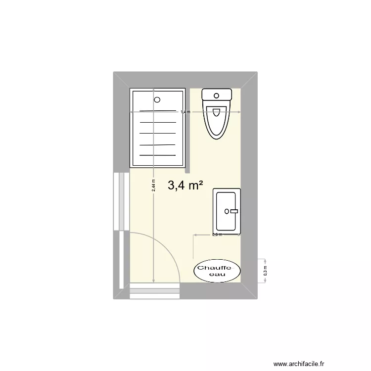 SalleDeBainRomaneDavid. Plan de 1  et 3 m²