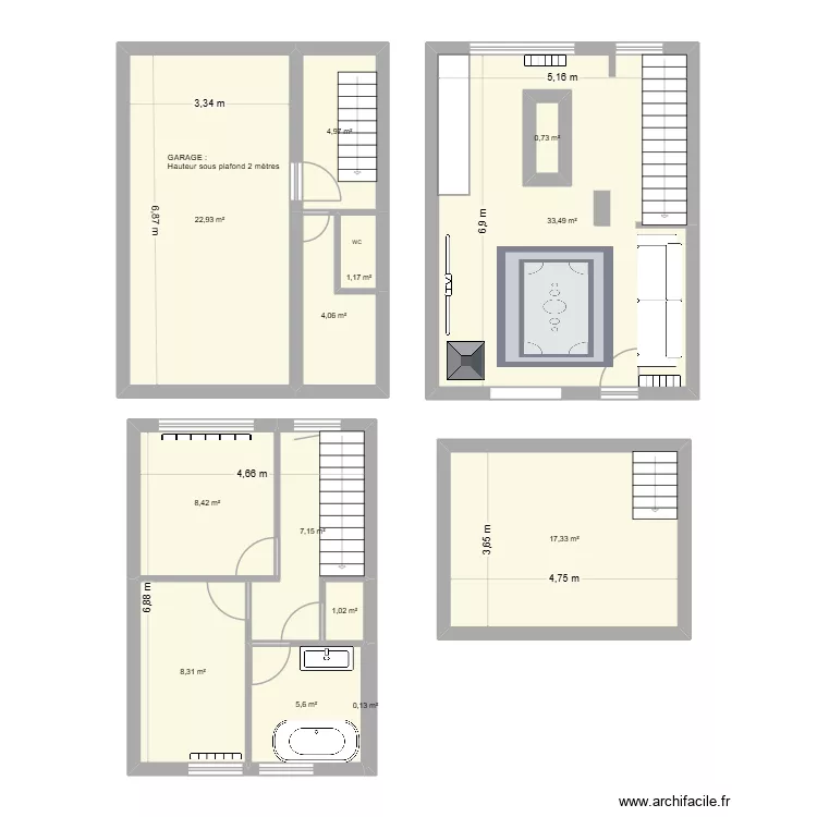 227. Plan de 13  et 117 m²