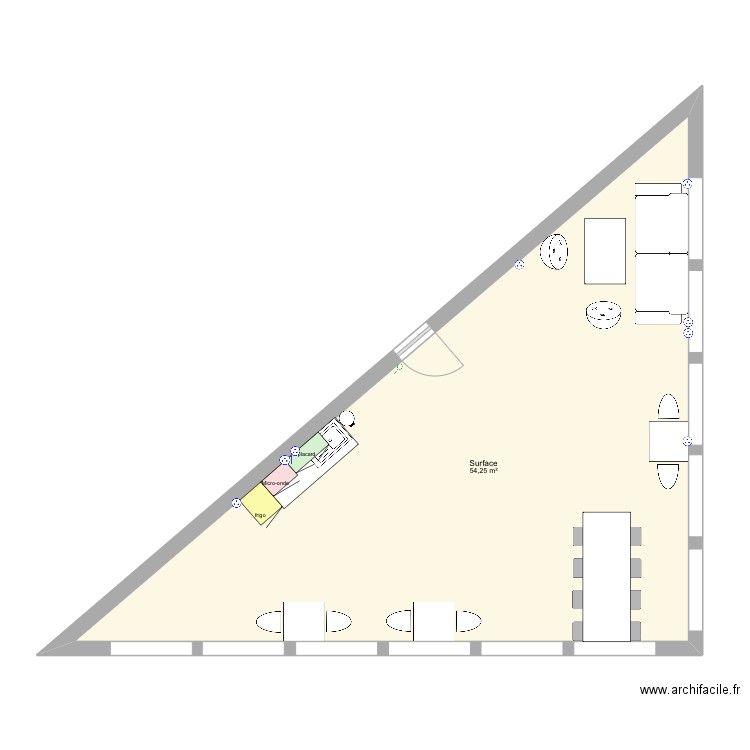 Salle de repos. Plan de 1 pièce et 54 m2