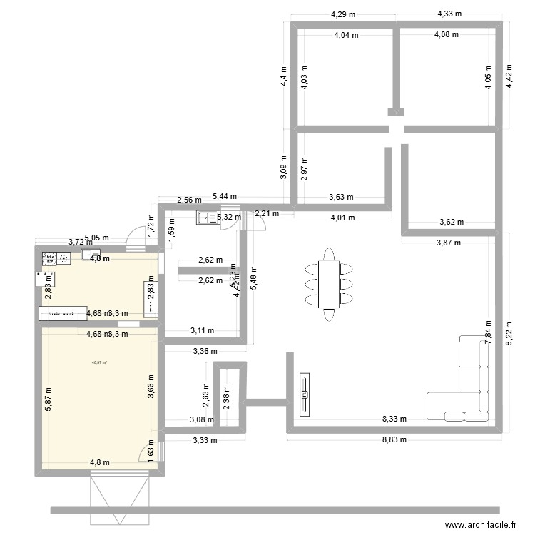 marceline1. Plan de 1 pièce et 41 m2