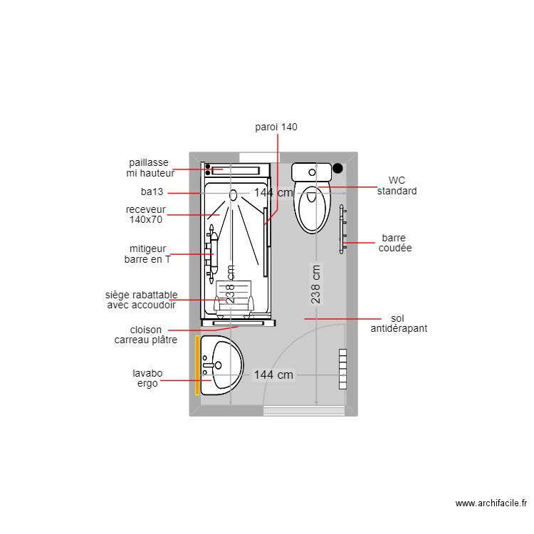 massena . Plan de 1 pièce et 3 m2