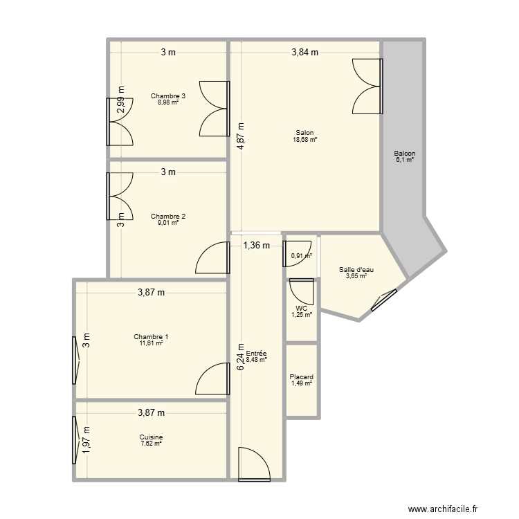 Houlle. Plan de 11 pièces et 78 m2