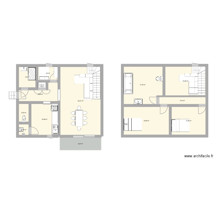 Habitation 1. Plan de 14 pièces et 131 m2