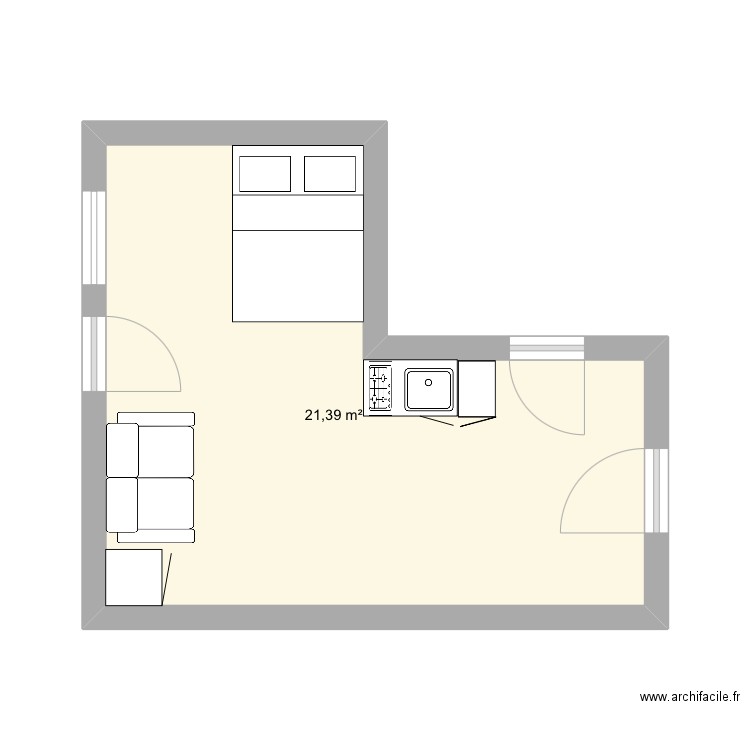 Appart Loïs. Plan de 1 pièce et 21 m2