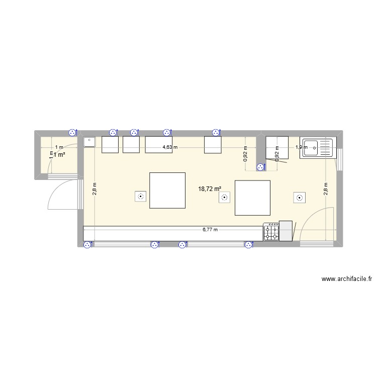 Algeco1. Plan de 2 pièces et 20 m2