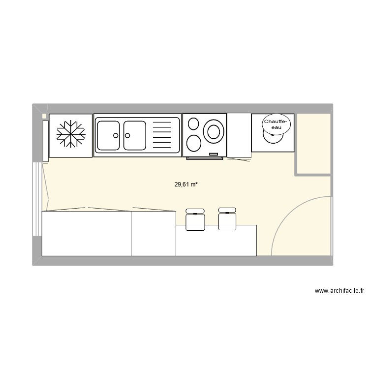 DAX 203 A Cuisine. Plan de 1 pièce et 30 m2