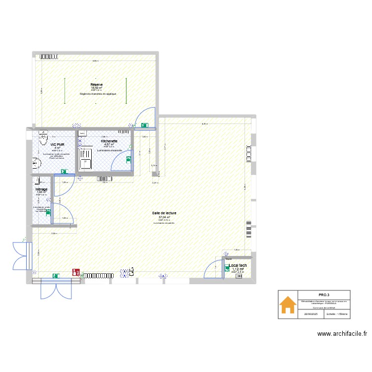 Réhabilitation anciens locaux communaux en bibliothèque Lot 06 Electricité. Plan de 6 pièces et 87 m2