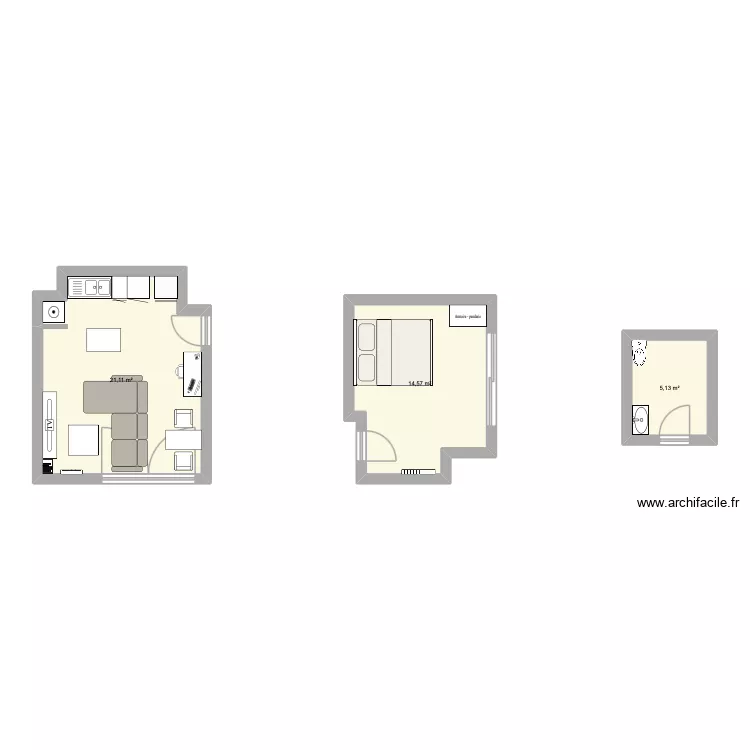 Salon cuisine SO V2. Plan de 3 et 41 m² Salon cuisine SO V2. Plan de 3 et 41 m²