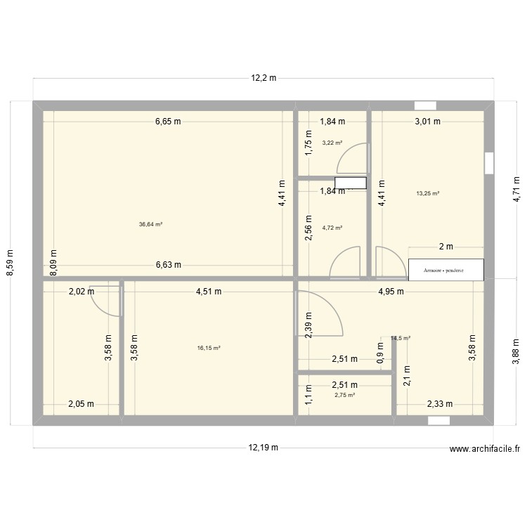 LA MOUTONNE BAS. Plan de 7 pièces et 91 m2