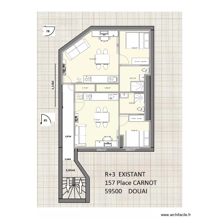PROJET R+3 157 PLACE CARNOT JUILLET 2025. Plan de 