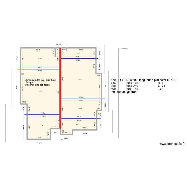 PLAM DE MAS avec toit longeur 1. Plan de 7 pièces et 198 m2