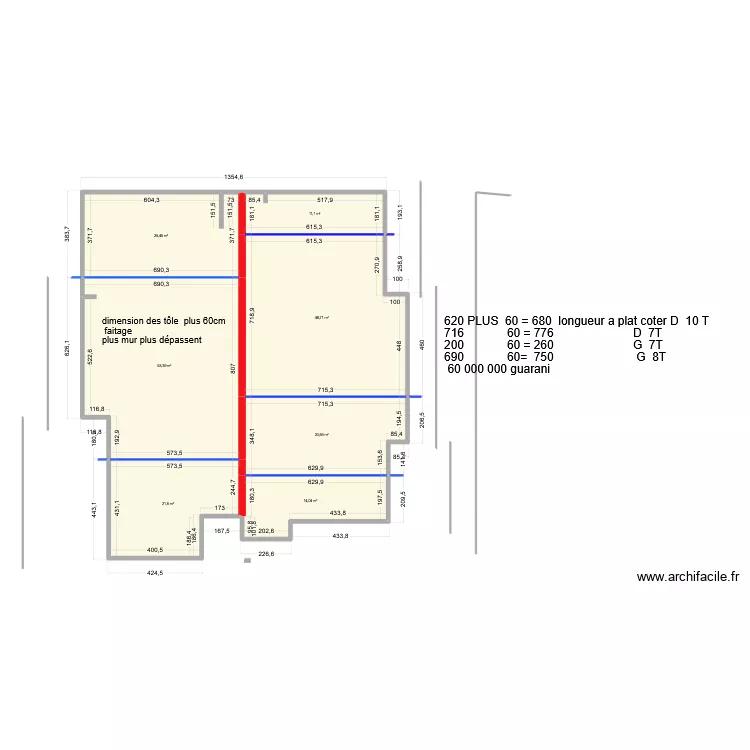 PLAM DE MAS avec toit longeur 1. Plan de 
