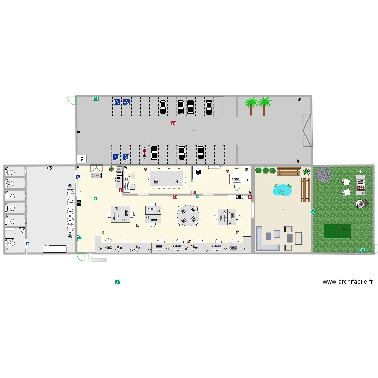oficina. Plan de 7 pièces et 2540 m2