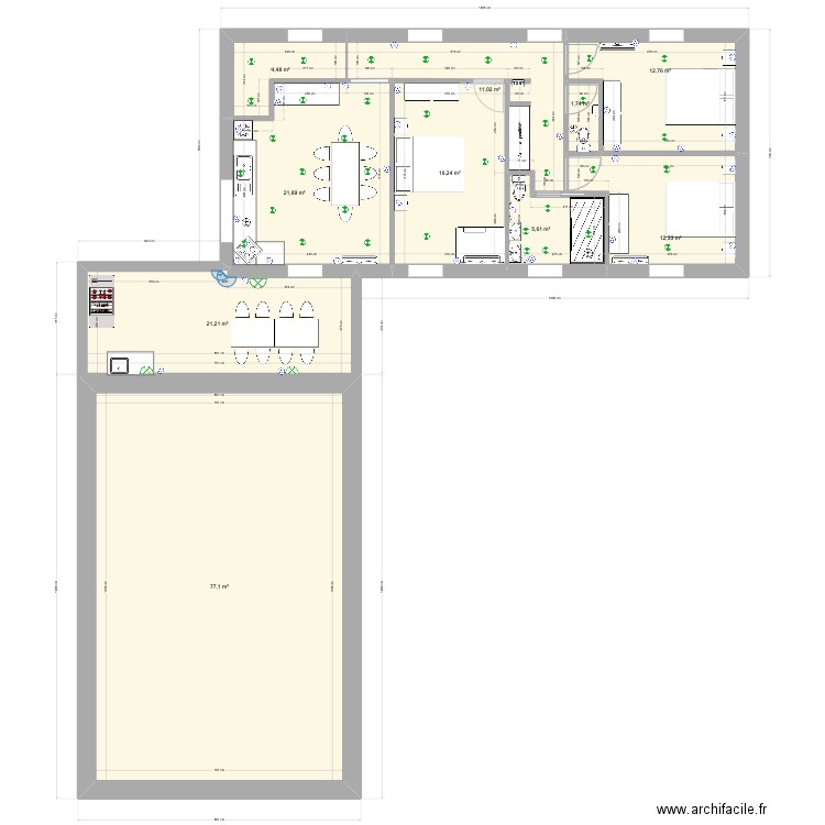 R+1. Plan de 10 pièces et 184 m2