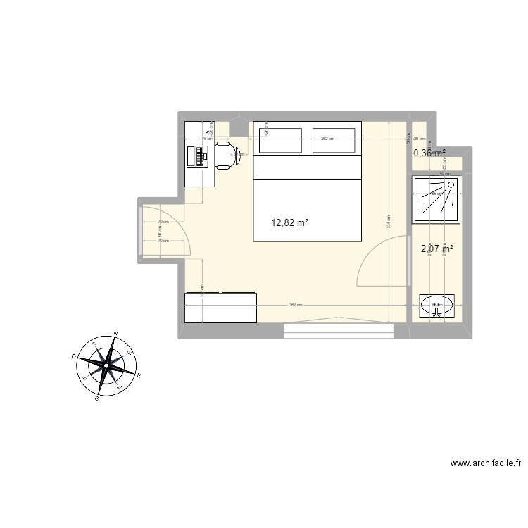 chambre 1. Plan de 3 pièces et 15 m2