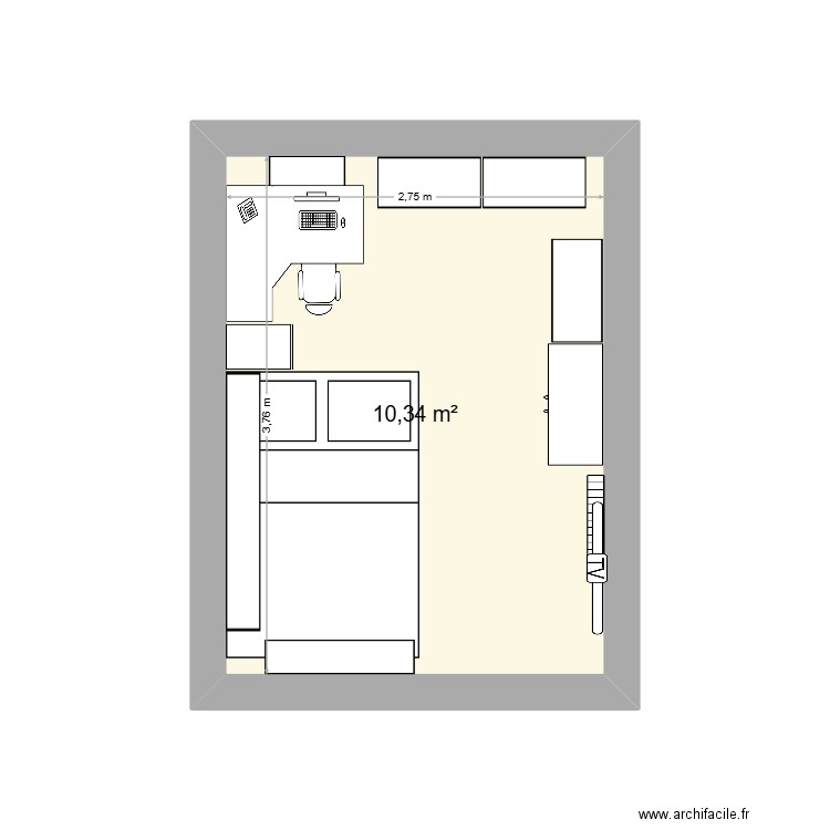 Chambre new. Plan de 1 pièce et 10 m2