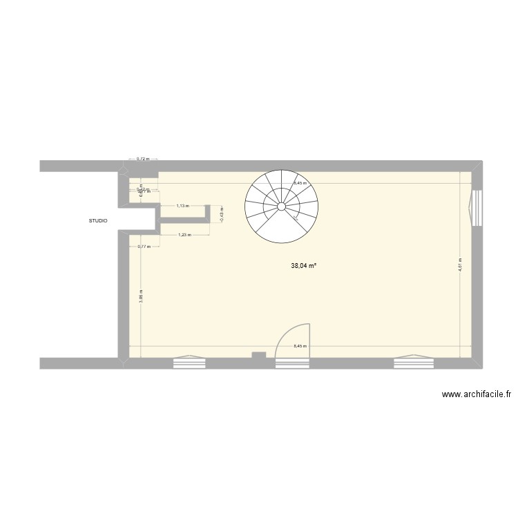 Cuisine. Plan de 1 pièce et 38 m2