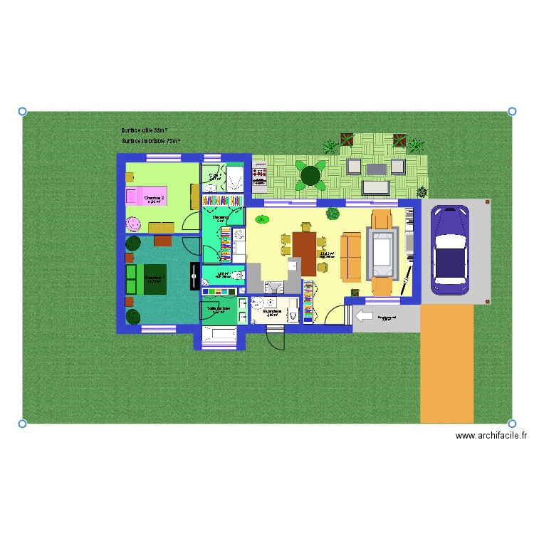 Salomé. Plan de 9 pièces et 76 m2