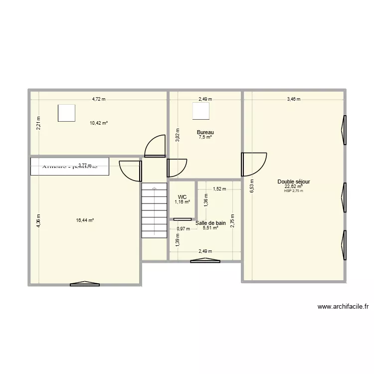Zrageski etage. Plan de 7  et 67 m²