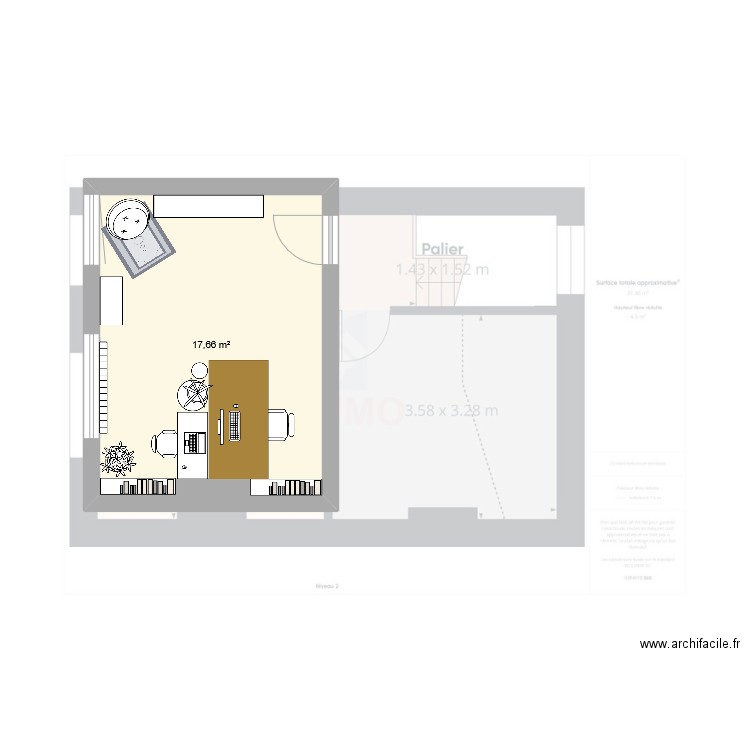 Molinvaux - bureau. Plan de 1 pièce et 18 m2