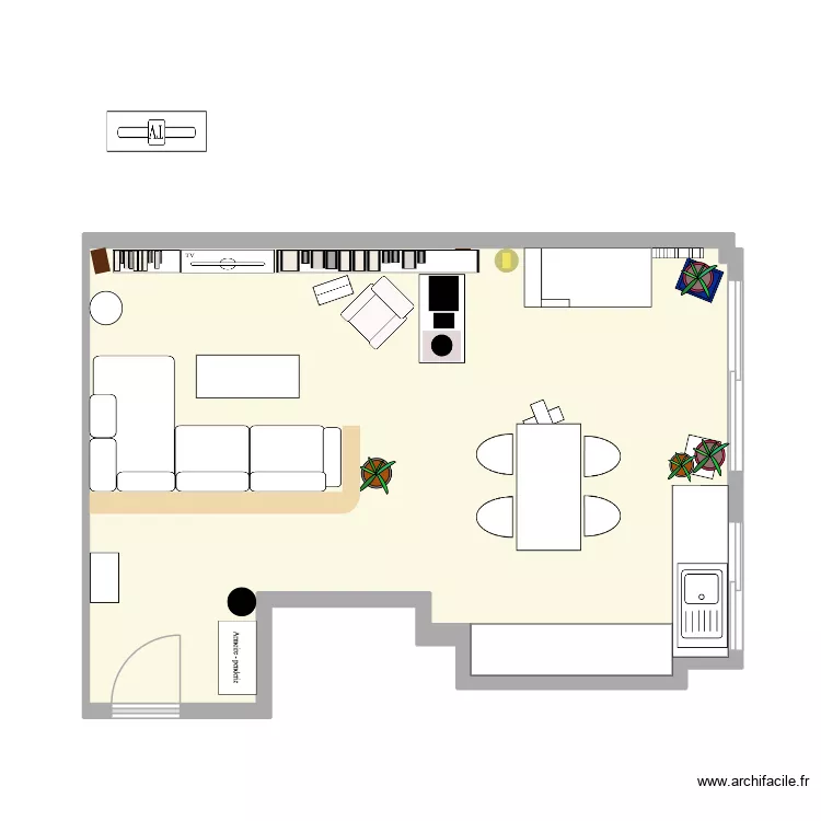 Flat living room & kitchen Paris 19. Plan de Flat living room & kitchen Paris 19. Plan de